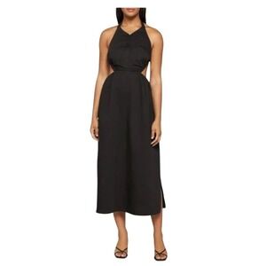 AllSaints Ludo Black Linen Blend Maxi Dress Open Back 10